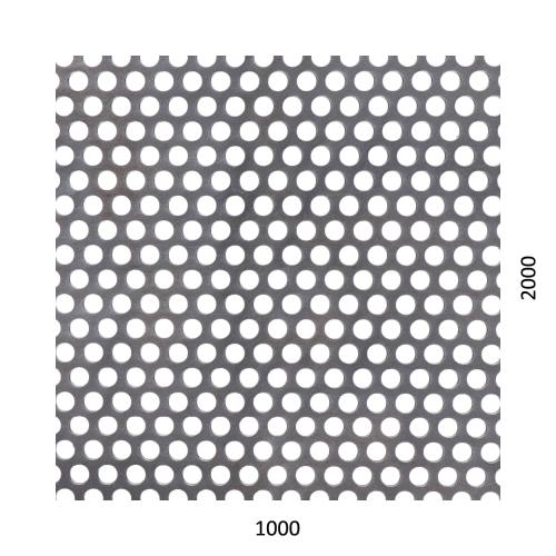 děrovaný plech kruhový přesazený Fe, otvor: ø 6.0 mm, rozteč: 9.0 mm, (2000x1000x1,5 mm)